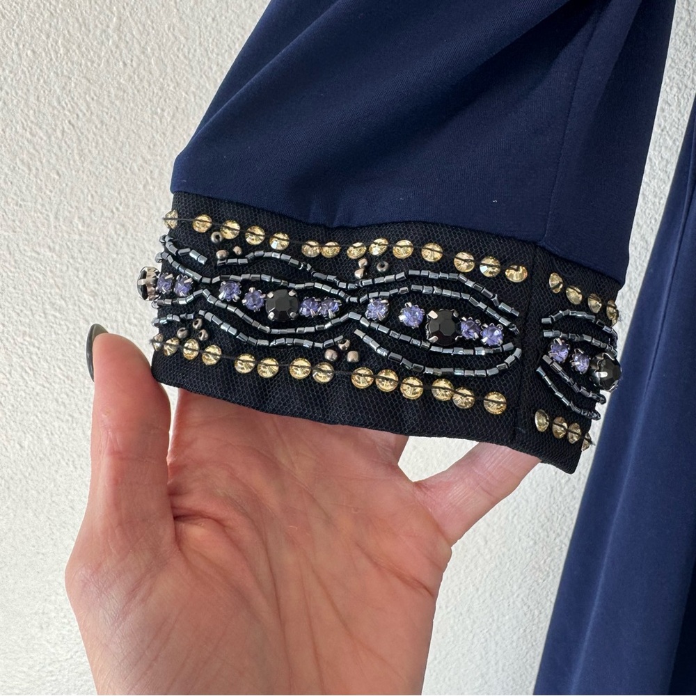 2 FOR $20 Laundry Shelli Segal Shoulder Pads Jersey Navy BEADED Sleeves 6 $219 - Picture 2 of 11